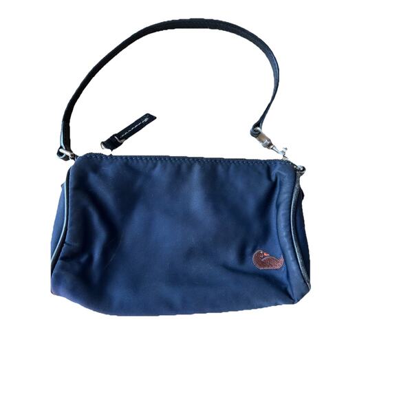 Dooney & Bourke Blue Nylon Small Purse Clutch Pink Satin Brown Embroidered Duck - Picture 1 of 9